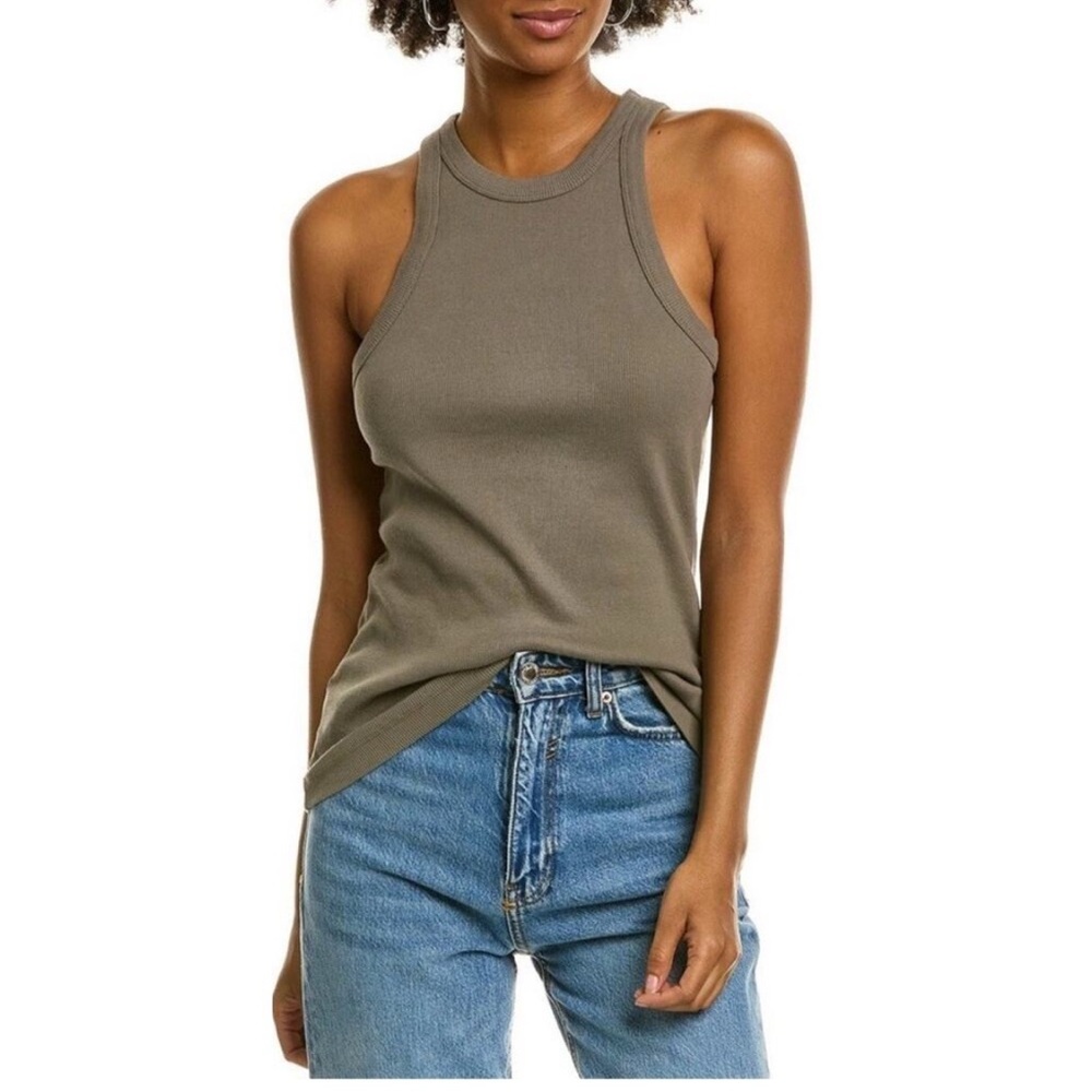 JAMES PERSE Cutaway Ribbed Knit Tank Top Size 1, small, 100% cotton, olive
